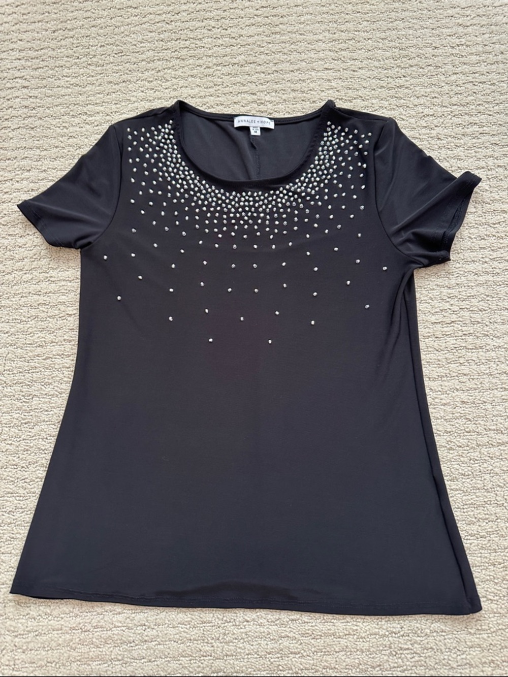Annalee + Hope Black Short-Sleeve Top with Rhinestone Stud Accents